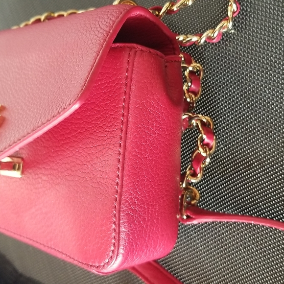 Tory Burch Kira Leather Mini Chain Clutch & Convertible Crossbody, Carnation Red - Picture 14 of 14